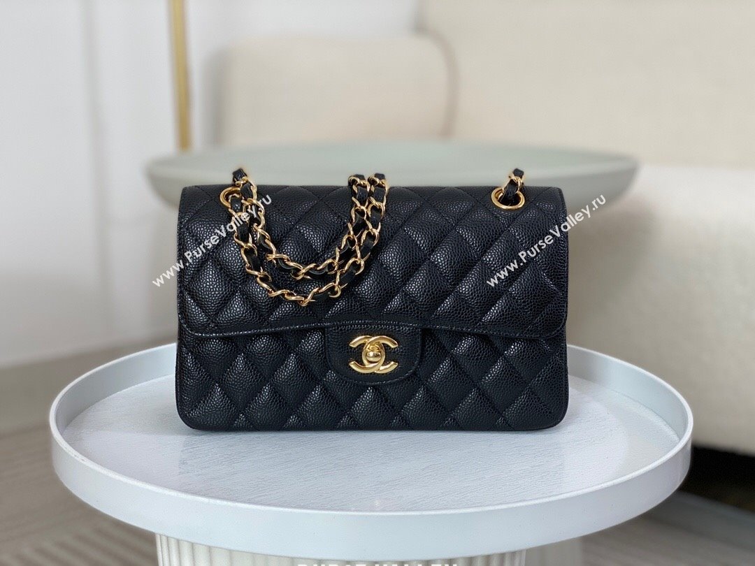 Chanel Grained Calfskin Classic Small Flap Bag A01113 Black/Gold 2023 (SM-231227053)