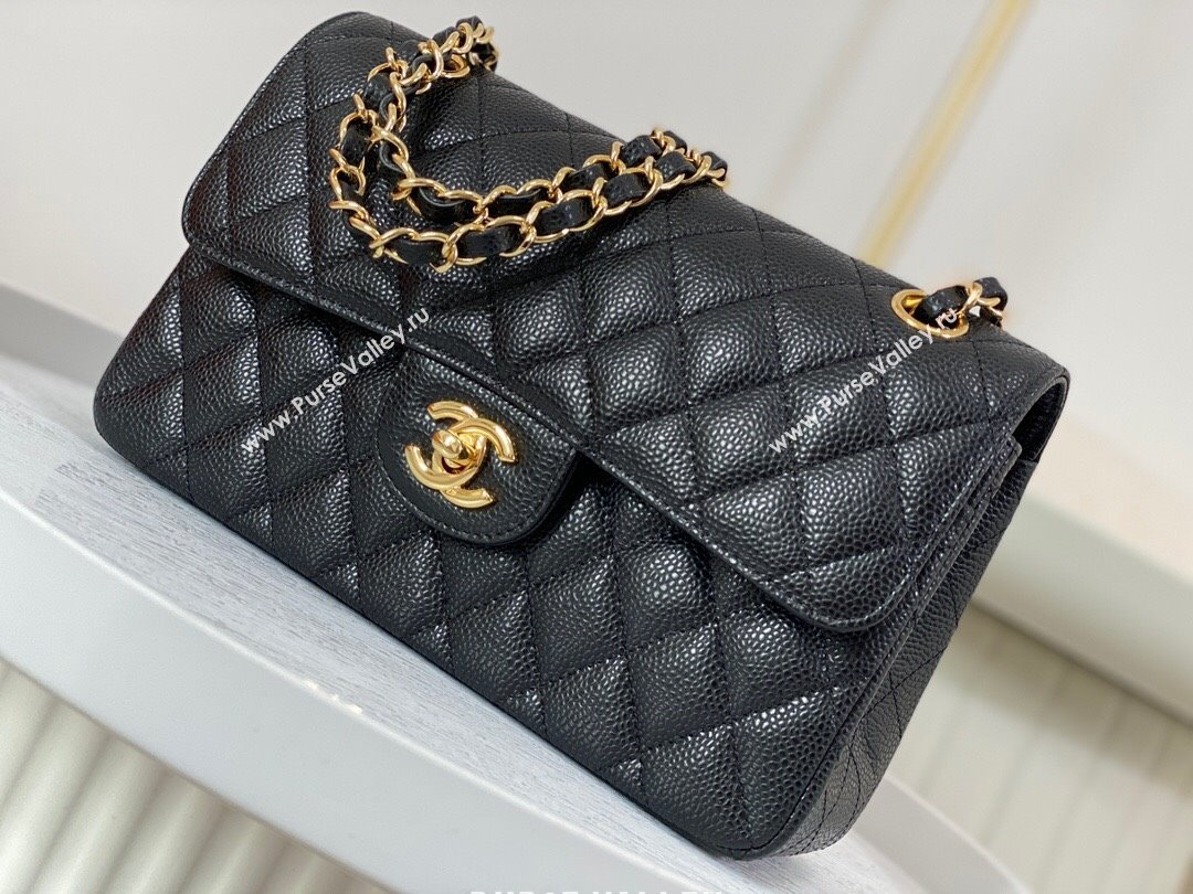 Chanel Grained Calfskin Classic Small Flap Bag A01113 Black/Gold 2023 (SM-231227053)