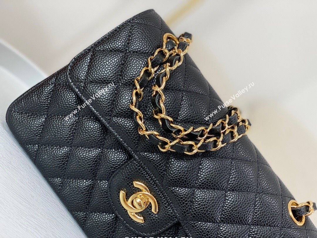 Chanel Grained Calfskin Classic Small Flap Bag A01113 Black/Gold 2023 (SM-231227053)