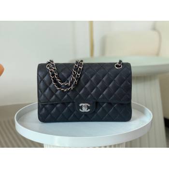 Chanel Grained Calfskin Classic Medium Flap Bag A01112 Black/Silver 2 2023 (SM-231227054)