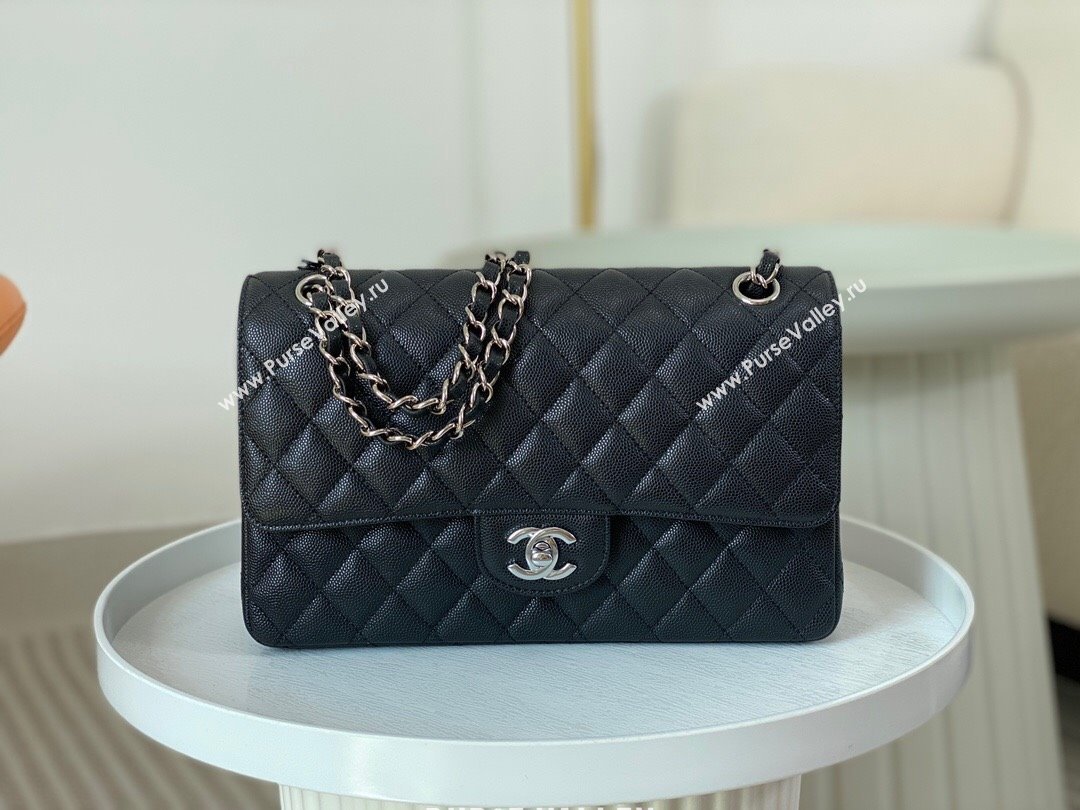 Chanel Grained Calfskin Classic Medium Flap Bag A01112 Black/Silver 2 2023 (SM-231227054)