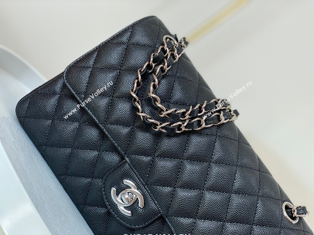 Chanel Grained Calfskin Classic Medium Flap Bag A01112 Black/Silver 2 2023 (SM-231227054)