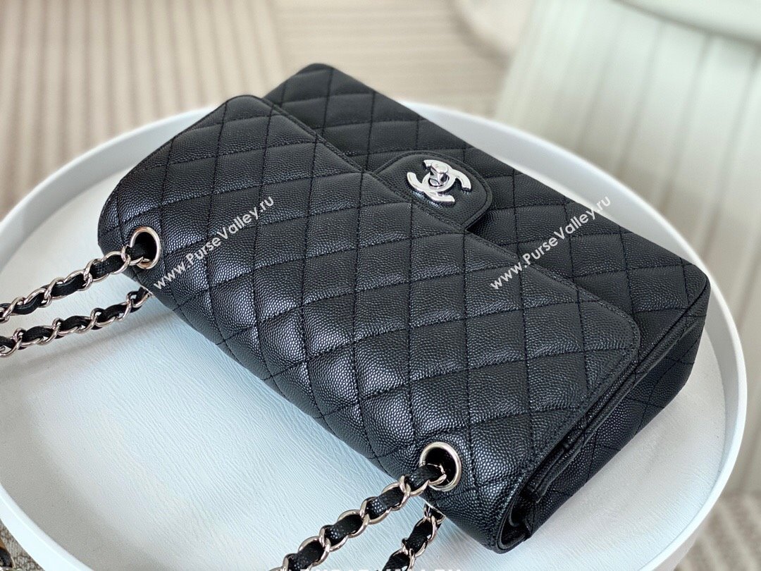 Chanel Grained Calfskin Classic Medium Flap Bag A01112 Black/Silver 2 2023 (SM-231227054)