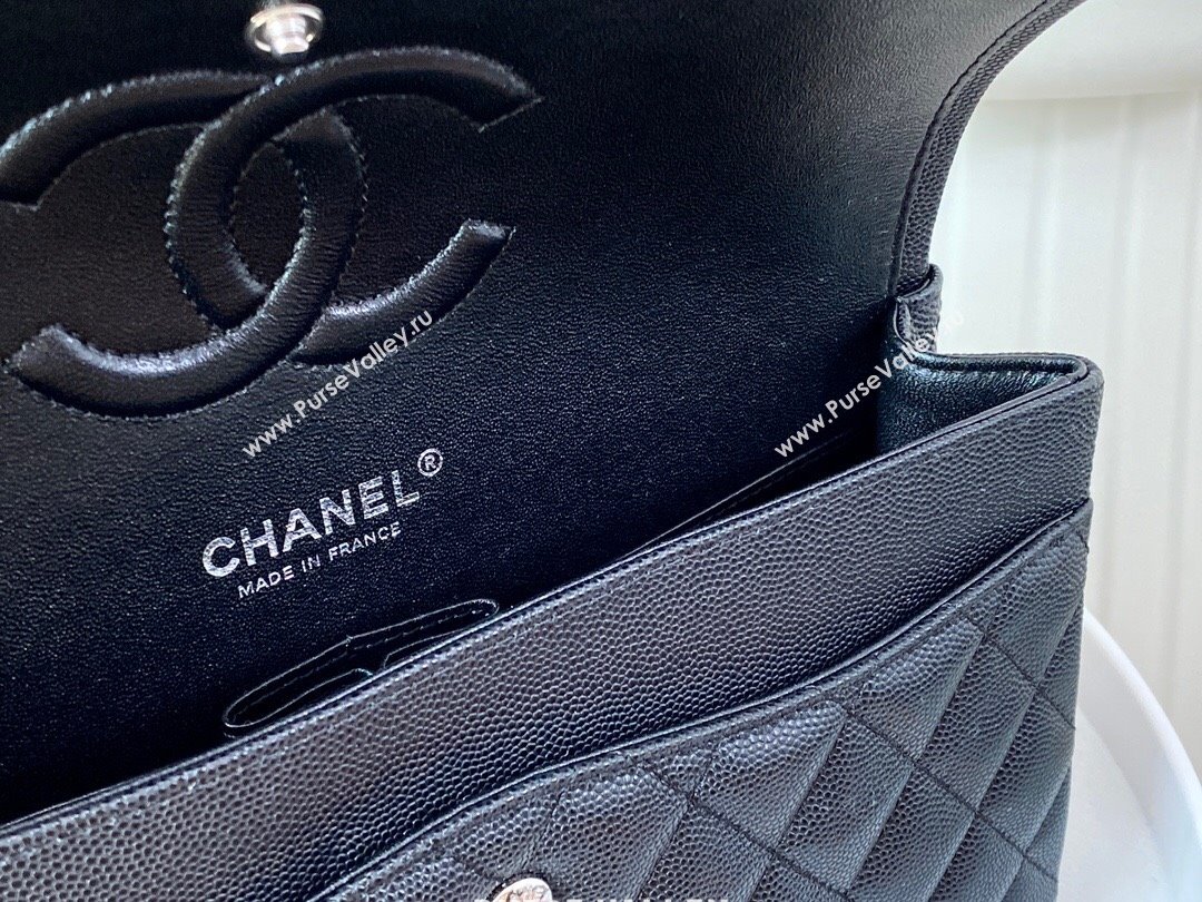 Chanel Grained Calfskin Classic Medium Flap Bag A01112 Black/Silver 2 2023 (SM-231227054)