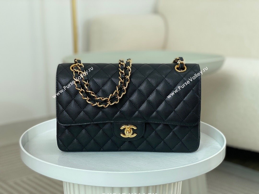 Chanel Grained Calfskin Classic Medium Flap Bag A01112 Black/Gold 2 2023 (SM-231227055)