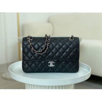 Chanel Grained Calfskin Classic Medium Flap Bag A01112 Black/Burgundy/Silver 2023 (SM-231227056)