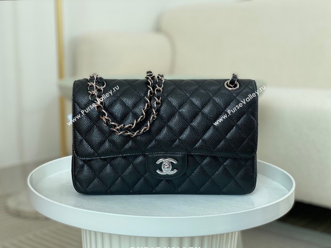 Chanel Grained Calfskin Classic Medium Flap Bag A01112 Black/Burgundy/Silver 2023 (SM-231227056)