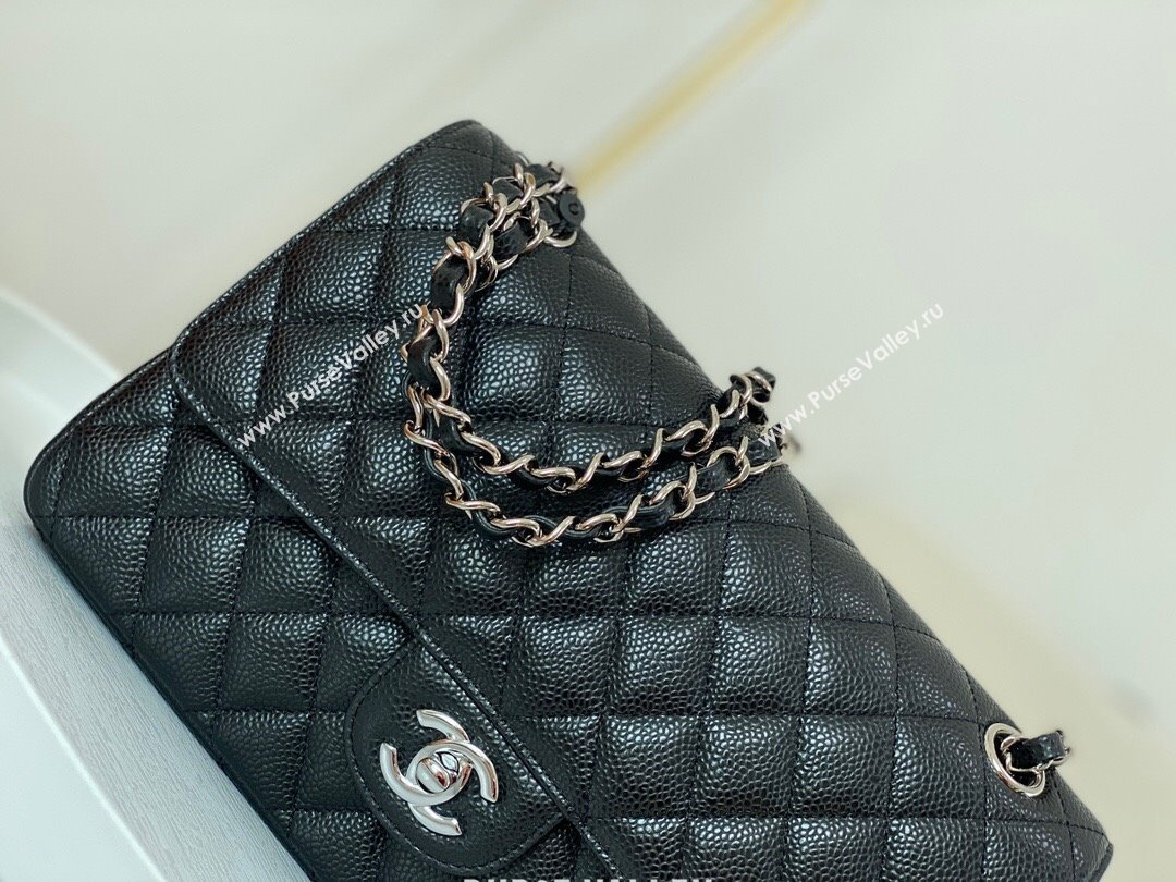 Chanel Grained Calfskin Classic Medium Flap Bag A01112 Black/Burgundy/Silver 2023 (SM-231227056)