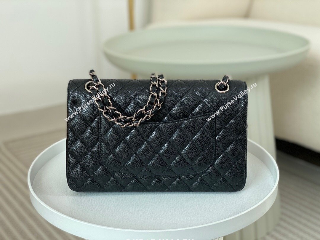 Chanel Grained Calfskin Classic Medium Flap Bag A01112 Black/Burgundy/Silver 2023 (SM-231227056)