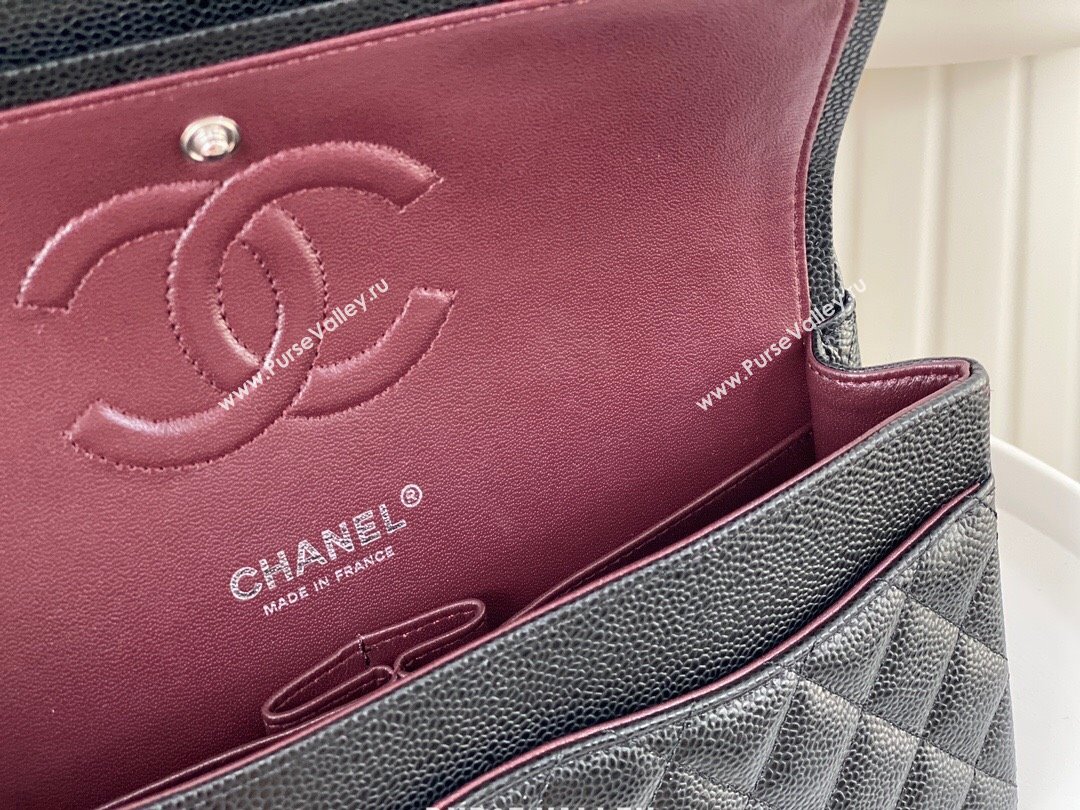 Chanel Grained Calfskin Classic Medium Flap Bag A01112 Black/Burgundy/Silver 2023 (SM-231227056)