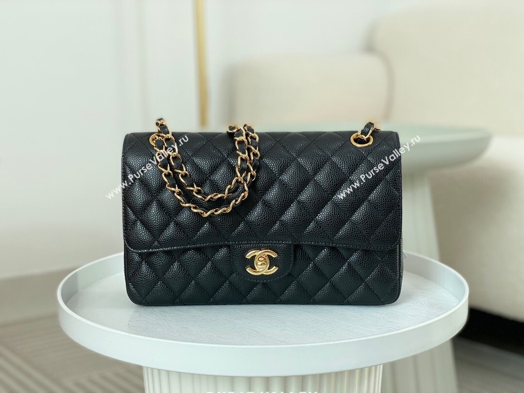 Chanel Grained Calfskin Classic Medium Flap Bag A01112 Black/Burgundy/Gold 2023 (SM-231227057)