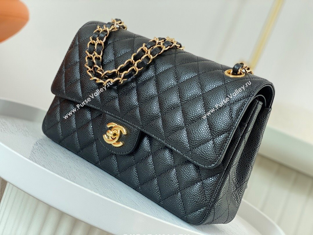 Chanel Grained Calfskin Classic Medium Flap Bag A01112 Black/Burgundy/Gold 2023 (SM-231227057)