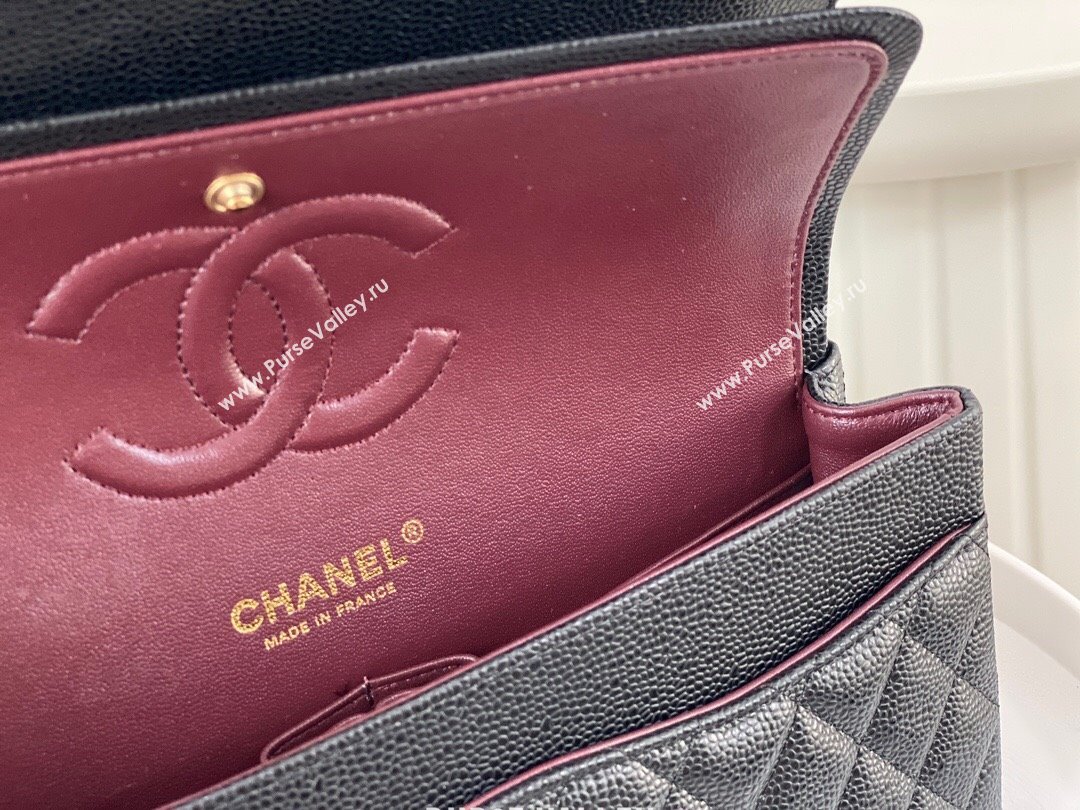 Chanel Grained Calfskin Classic Medium Flap Bag A01112 Black/Burgundy/Gold 2023 (SM-231227057)