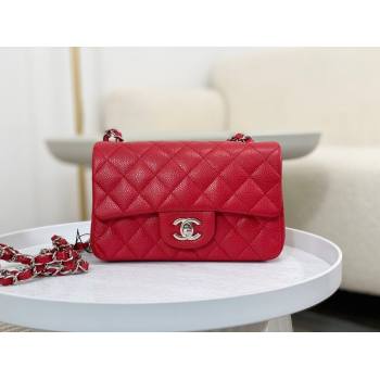 Chanel Grained Calfskin Classic Mini Flap Bag A69900 Red/Silver 2023 (SM-231227034)