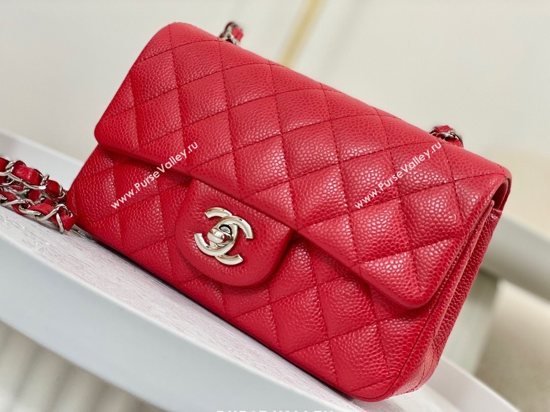 Chanel Grained Calfskin Classic Mini Flap Bag A69900 Red/Silver 2023 (SM-231227034)