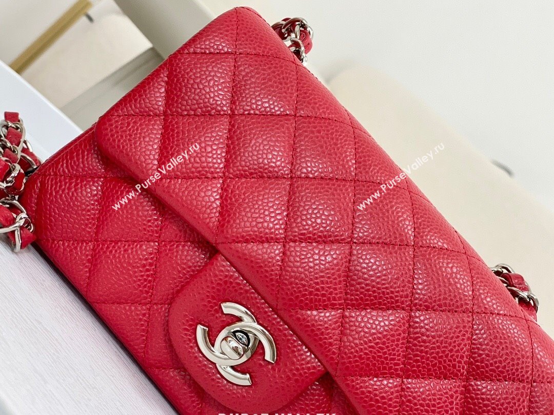 Chanel Grained Calfskin Classic Mini Flap Bag A69900 Red/Silver 2023 (SM-231227034)