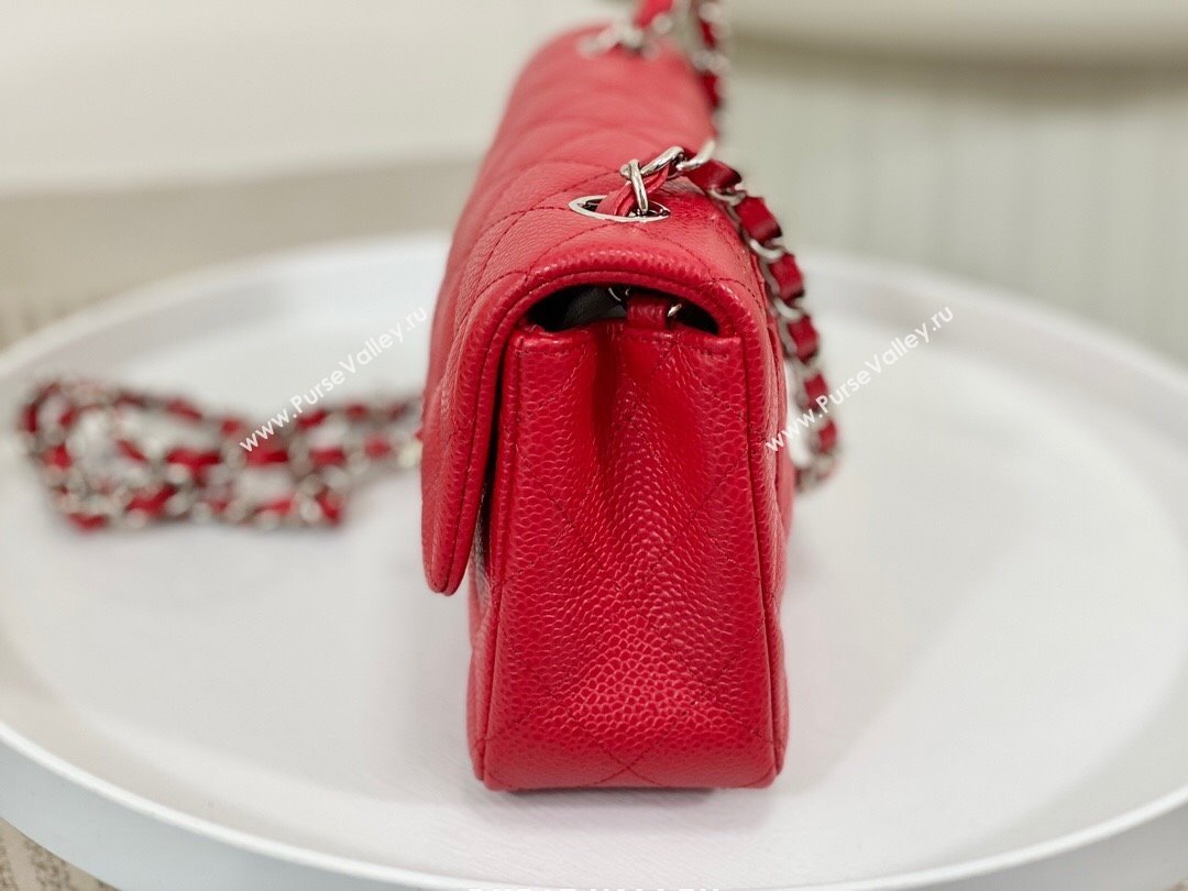 Chanel Grained Calfskin Classic Mini Flap Bag A69900 Red/Silver 2023 (SM-231227034)