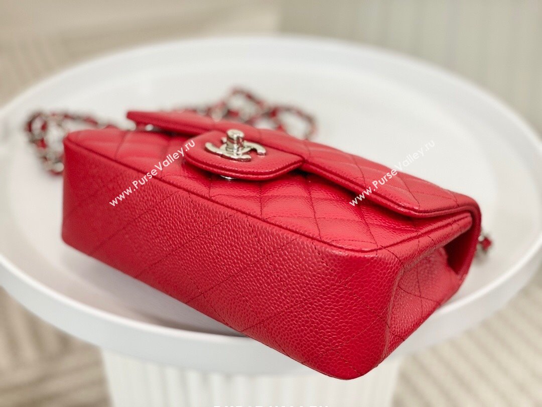 Chanel Grained Calfskin Classic Mini Flap Bag A69900 Red/Silver 2023 (SM-231227034)