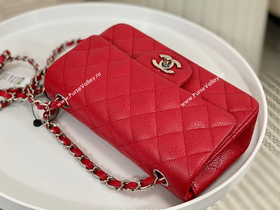 Chanel Grained Calfskin Classic Mini Flap Bag A69900 Red/Silver 2023 (SM-231227034)