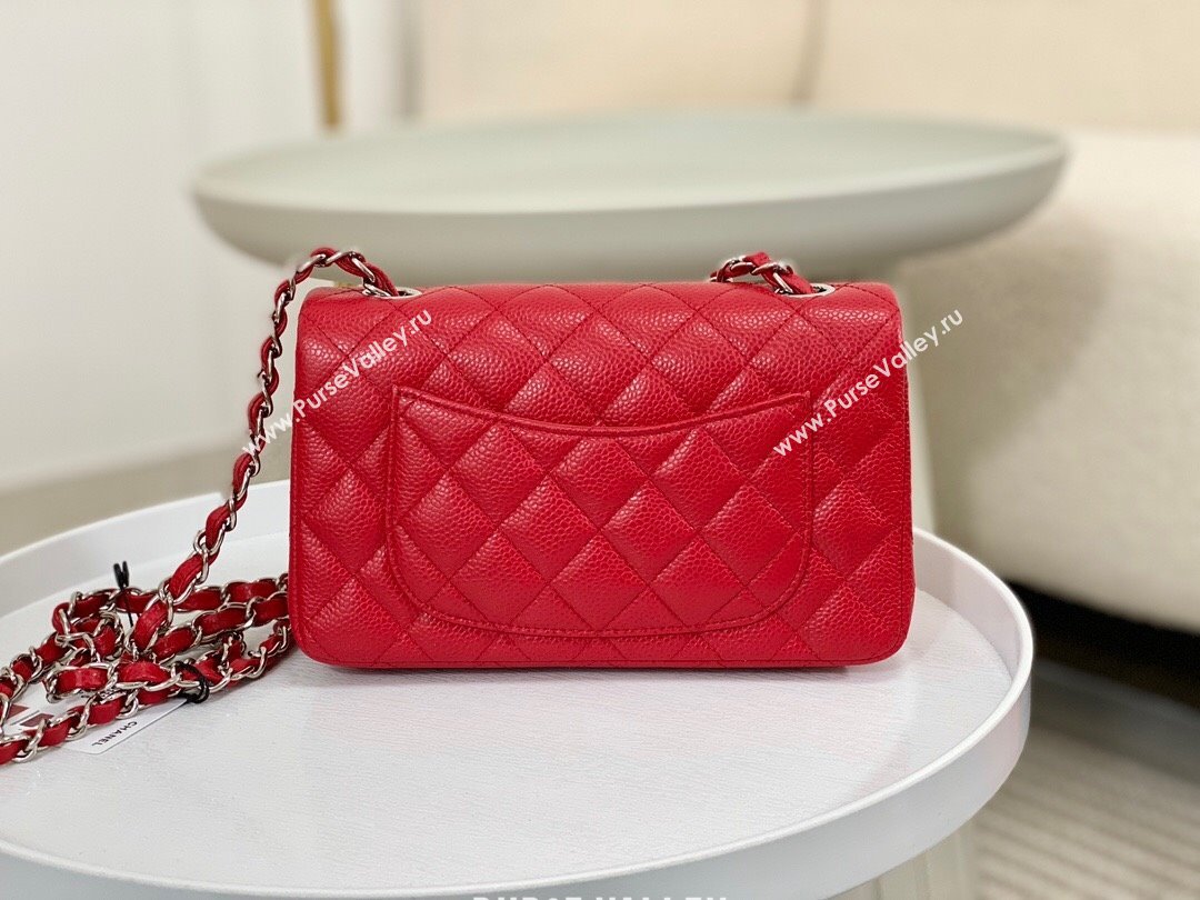 Chanel Grained Calfskin Classic Mini Flap Bag A69900 Red/Silver 2023 (SM-231227034)