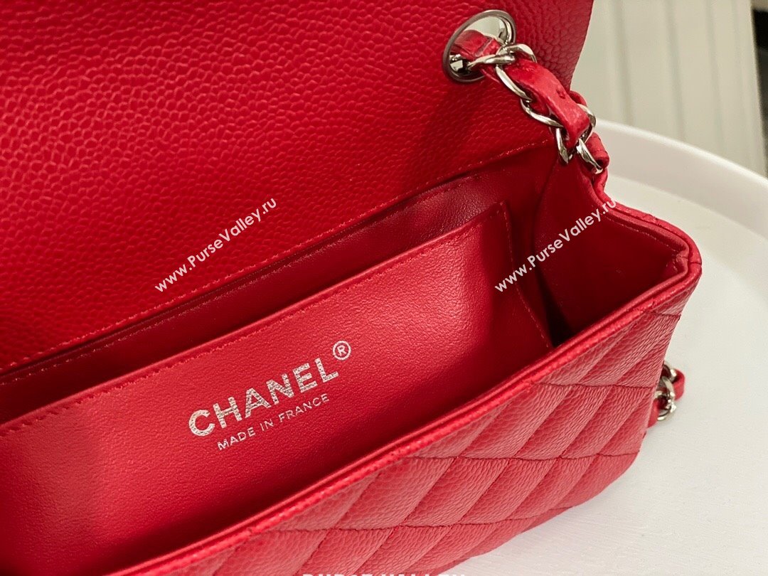 Chanel Grained Calfskin Classic Mini Flap Bag A69900 Red/Silver 2023 (SM-231227034)