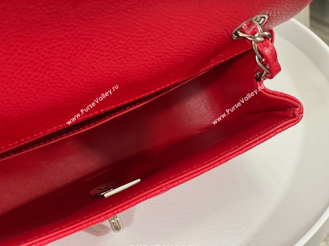 Chanel Grained Calfskin Classic Mini Flap Bag A69900 Red/Silver 2023 (SM-231227034)