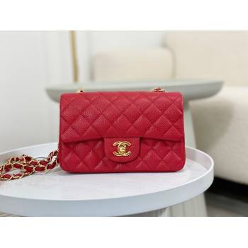 Chanel Grained Calfskin Classic Mini Flap Bag A69900 Red/Gold 2023 (SM-231227035)