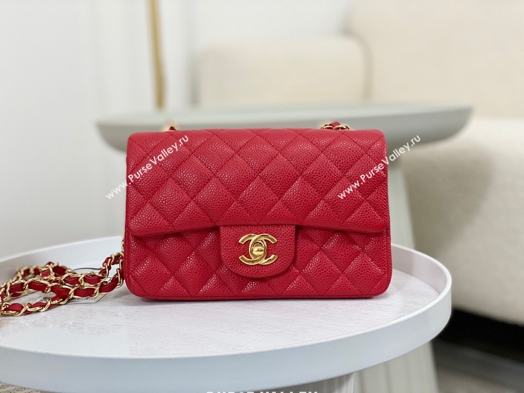 Chanel Grained Calfskin Classic Mini Flap Bag A69900 Red/Gold 2023 (SM-231227035)