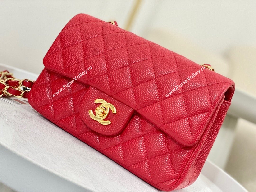 Chanel Grained Calfskin Classic Mini Flap Bag A69900 Red/Gold 2023 (SM-231227035)