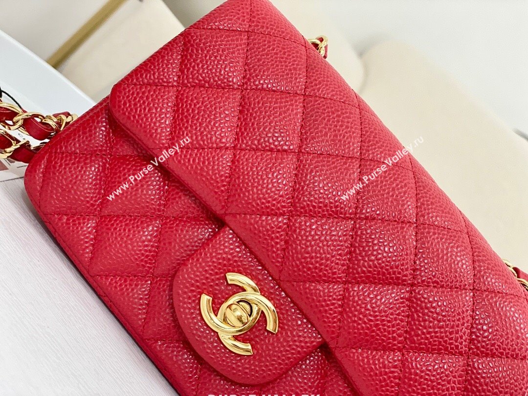 Chanel Grained Calfskin Classic Mini Flap Bag A69900 Red/Gold 2023 (SM-231227035)