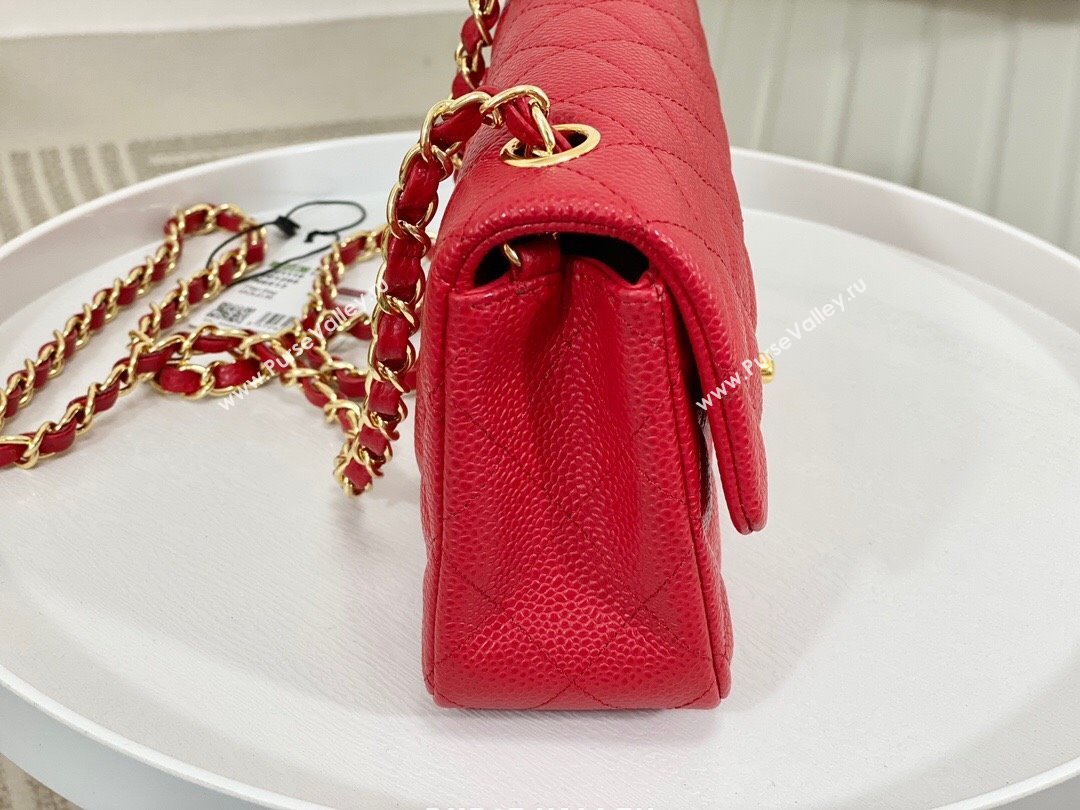 Chanel Grained Calfskin Classic Mini Flap Bag A69900 Red/Gold 2023 (SM-231227035)