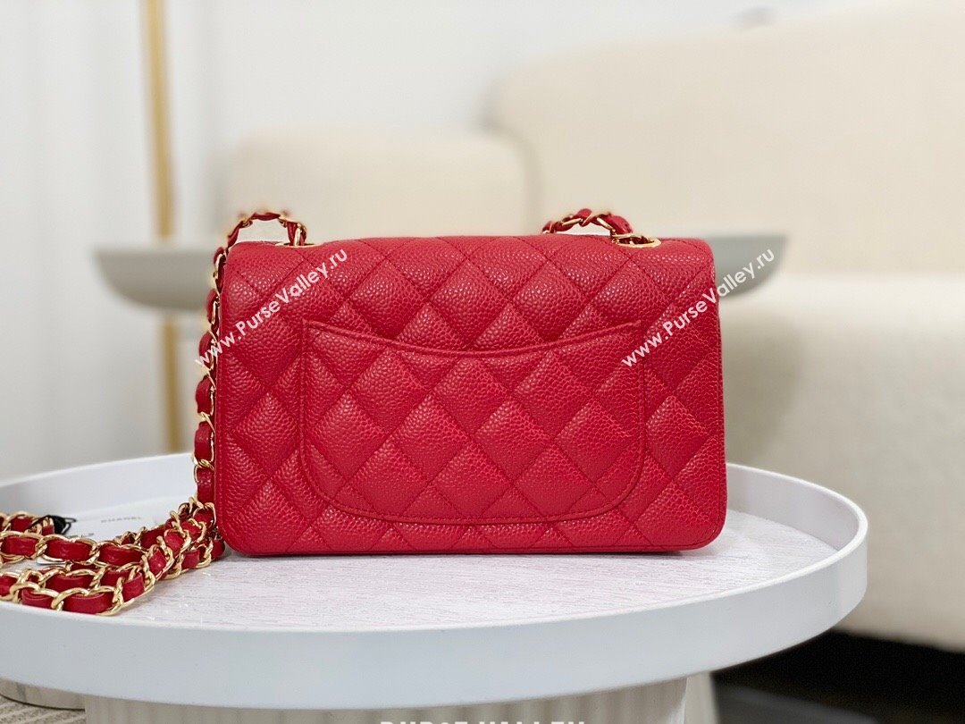 Chanel Grained Calfskin Classic Mini Flap Bag A69900 Red/Gold 2023 (SM-231227035)