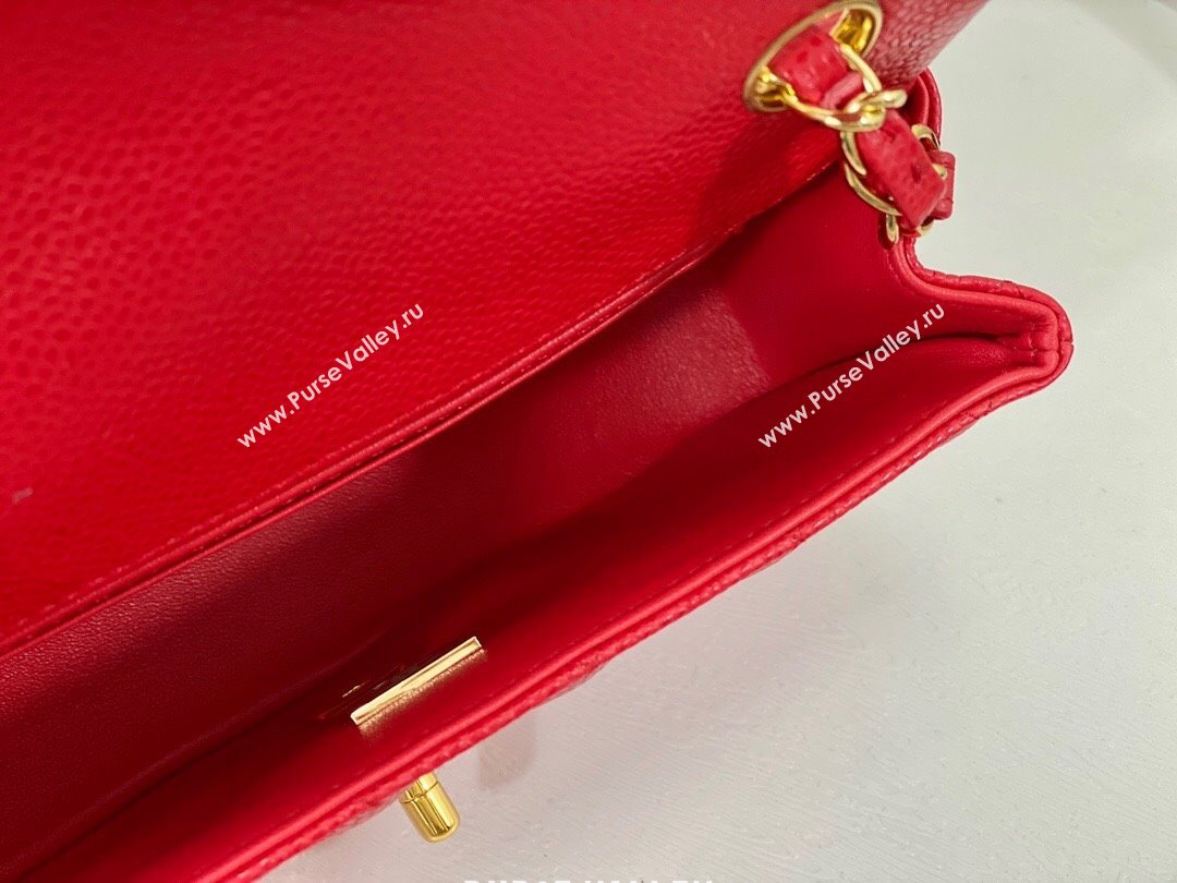 Chanel Grained Calfskin Classic Mini Flap Bag A69900 Red/Gold 2023 (SM-231227035)