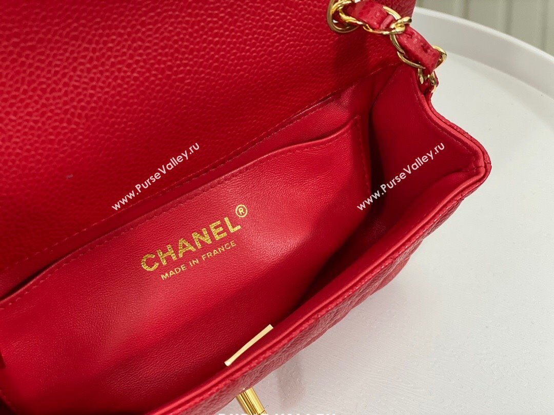 Chanel Grained Calfskin Classic Mini Flap Bag A69900 Red/Gold 2023 (SM-231227035)