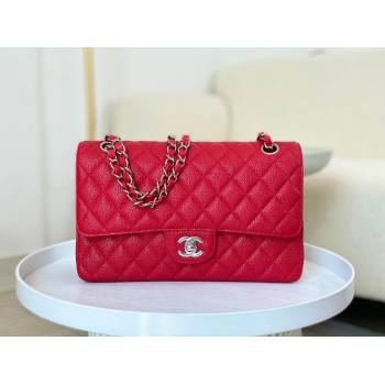 Chanel Grained Calfskin Classic Medium Flap Bag A01112 Red/Silver 2023 (SM-231227036)