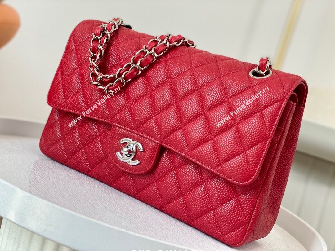 Chanel Grained Calfskin Classic Medium Flap Bag A01112 Red/Silver 2023 (SM-231227036)