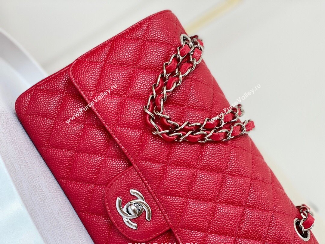 Chanel Grained Calfskin Classic Medium Flap Bag A01112 Red/Silver 2023 (SM-231227036)