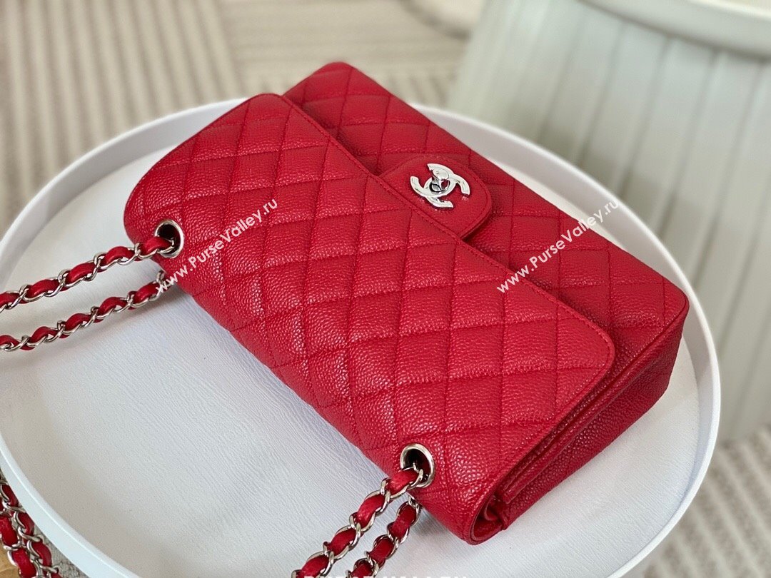 Chanel Grained Calfskin Classic Medium Flap Bag A01112 Red/Silver 2023 (SM-231227036)