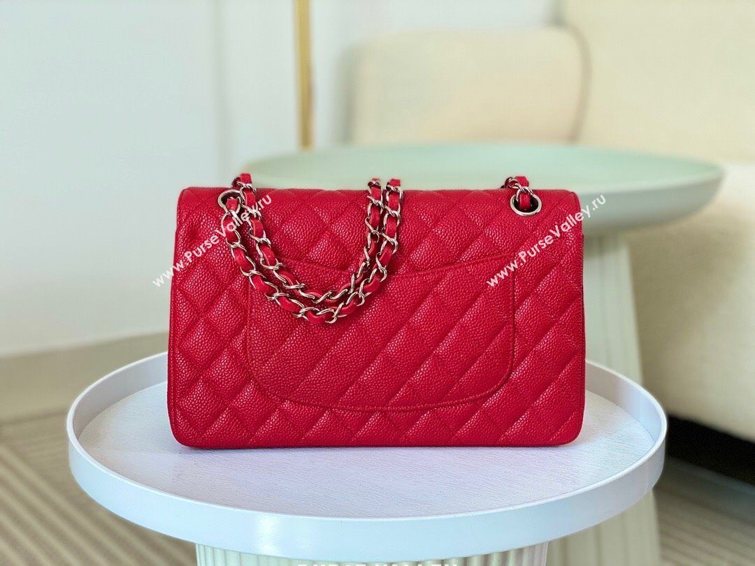 Chanel Grained Calfskin Classic Medium Flap Bag A01112 Red/Silver 2023 (SM-231227036)