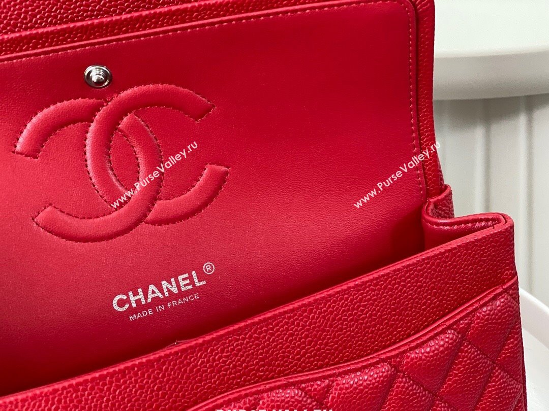 Chanel Grained Calfskin Classic Medium Flap Bag A01112 Red/Silver 2023 (SM-231227036)