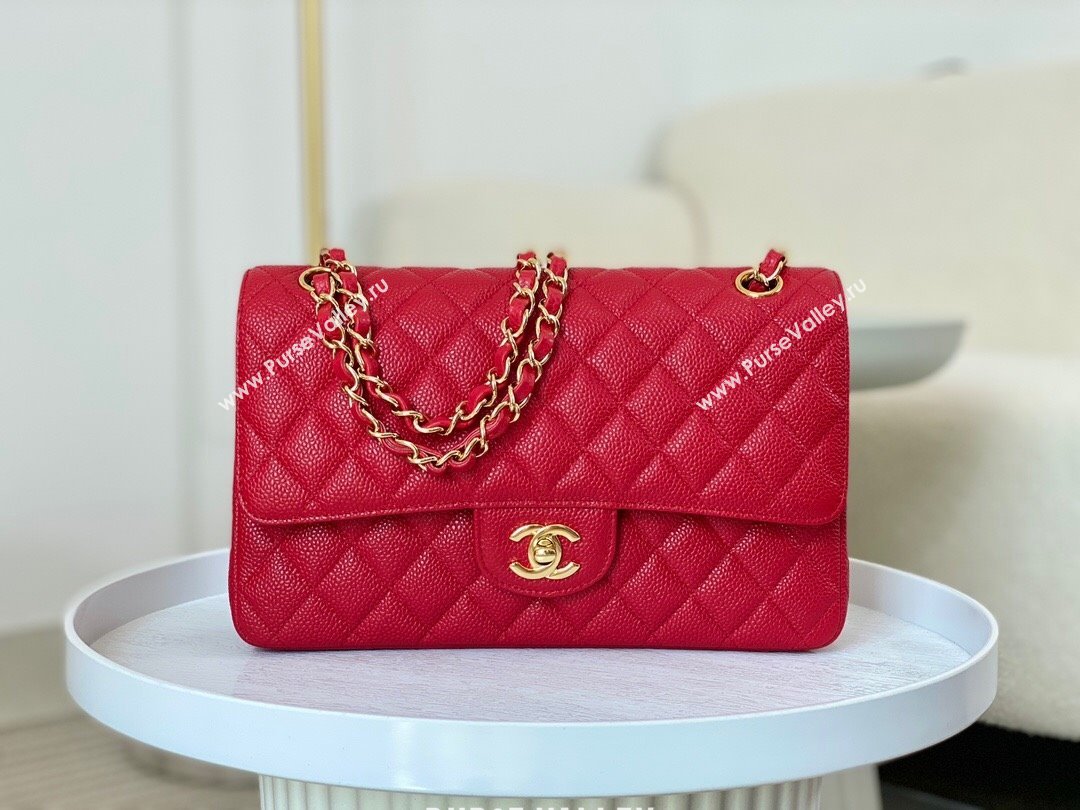 Chanel Grained Calfskin Classic Medium Flap Bag A01112 Red/Gold 2023 (SM-231227037)