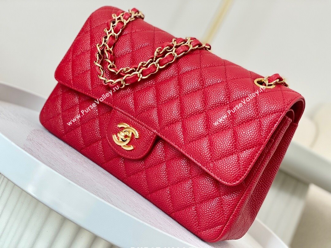 Chanel Grained Calfskin Classic Medium Flap Bag A01112 Red/Gold 2023 (SM-231227037)