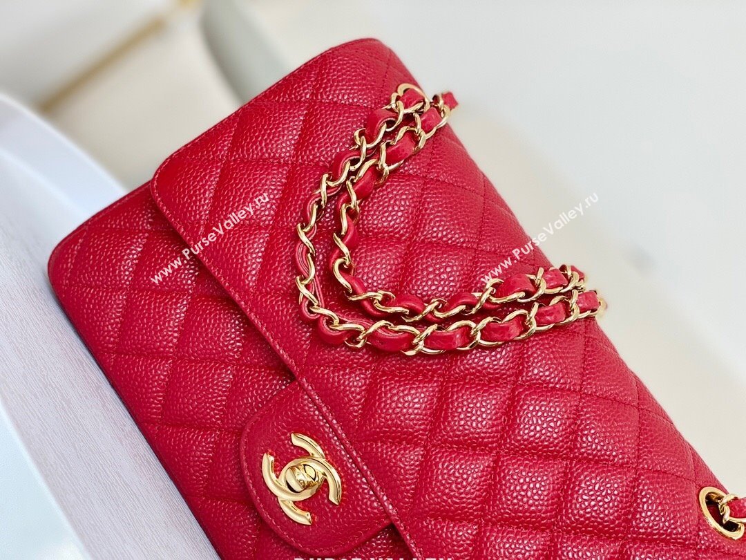 Chanel Grained Calfskin Classic Medium Flap Bag A01112 Red/Gold 2023 (SM-231227037)