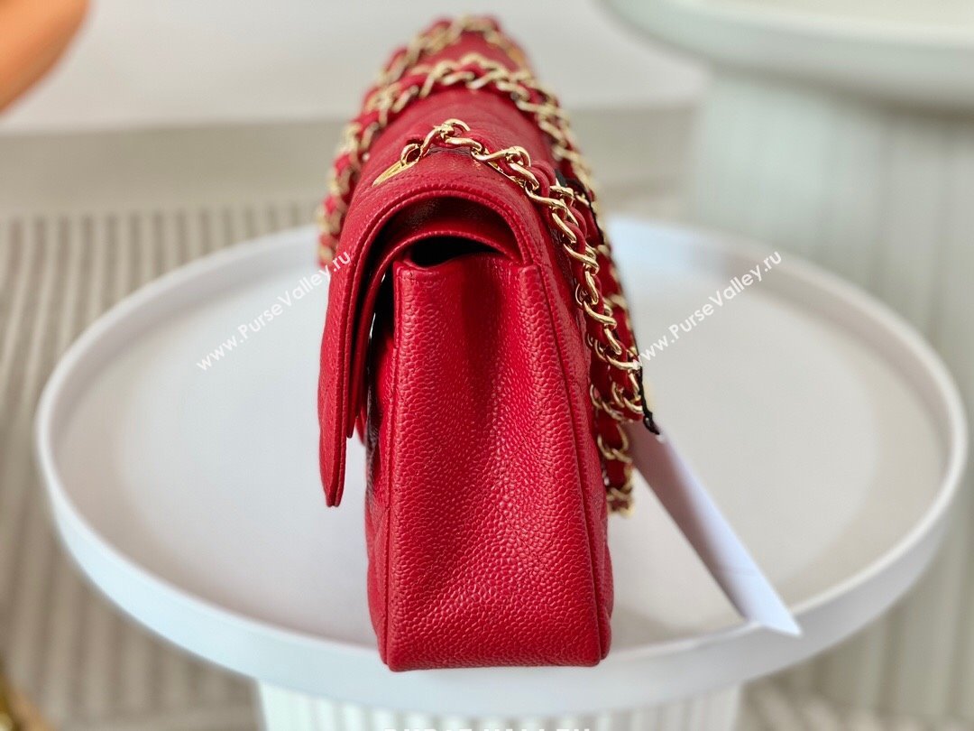 Chanel Grained Calfskin Classic Medium Flap Bag A01112 Red/Gold 2023 (SM-231227037)