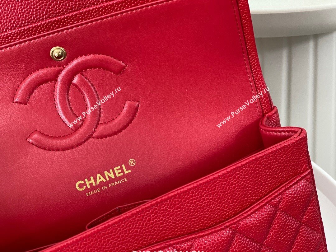 Chanel Grained Calfskin Classic Medium Flap Bag A01112 Red/Gold 2023 (SM-231227037)