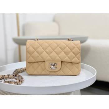 Chanel Grained Calfskin Classic Mini Flap Bag A69900 Apricot/Silver 2023 (SM-231227038)