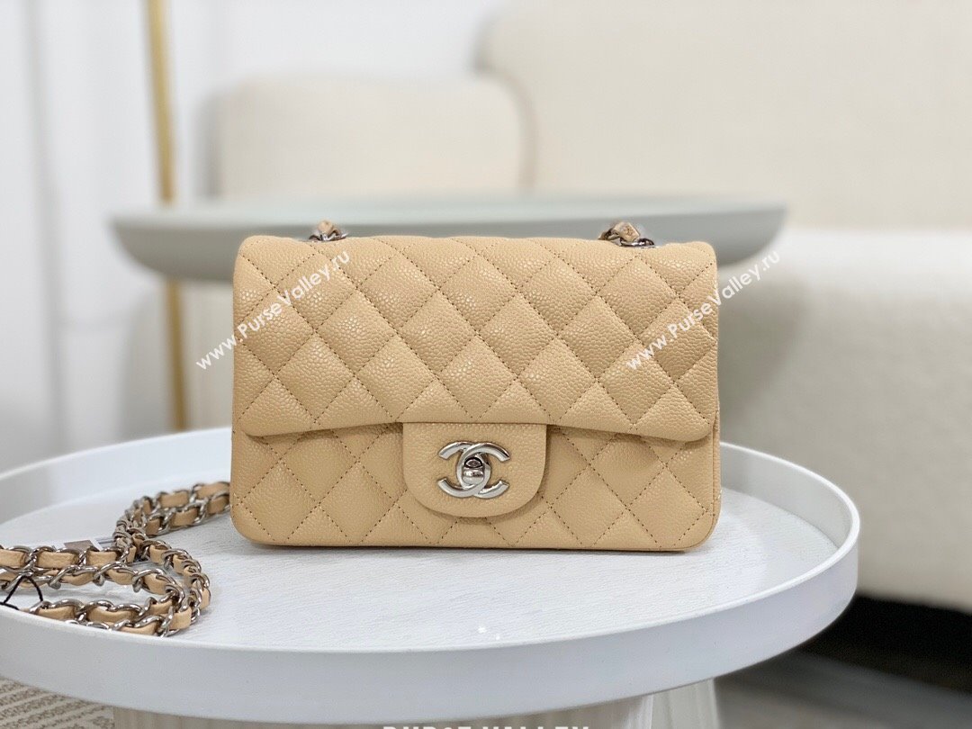 Chanel Grained Calfskin Classic Mini Flap Bag A69900 Apricot/Silver 2023 (SM-231227038)