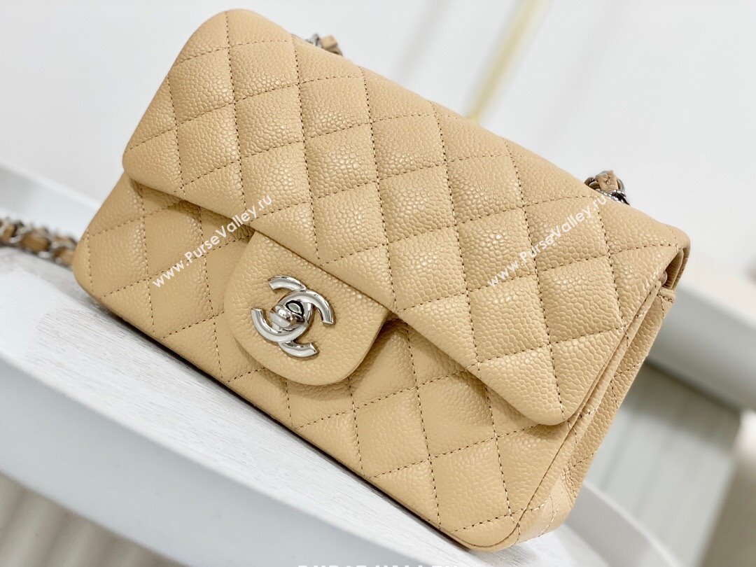 Chanel Grained Calfskin Classic Mini Flap Bag A69900 Apricot/Silver 2023 (SM-231227038)