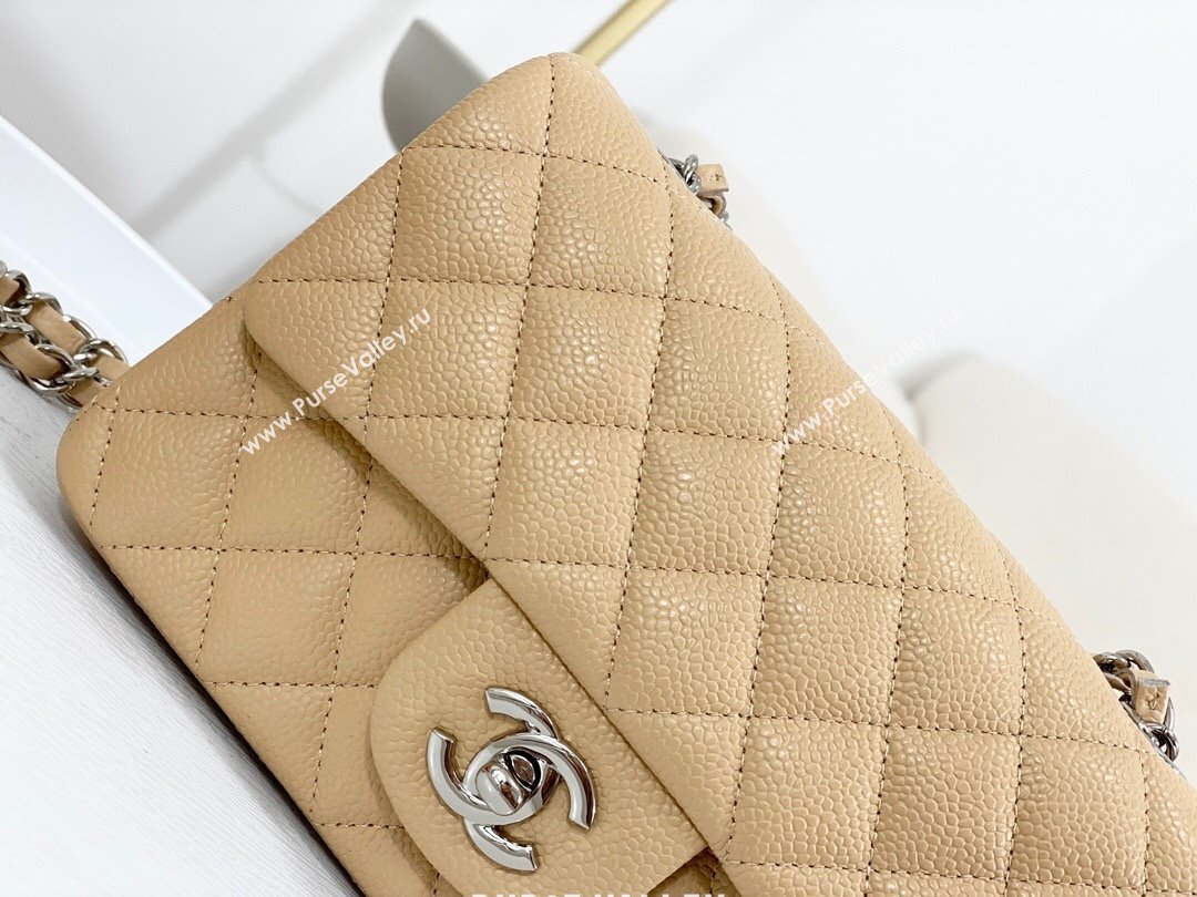 Chanel Grained Calfskin Classic Mini Flap Bag A69900 Apricot/Silver 2023 (SM-231227038)