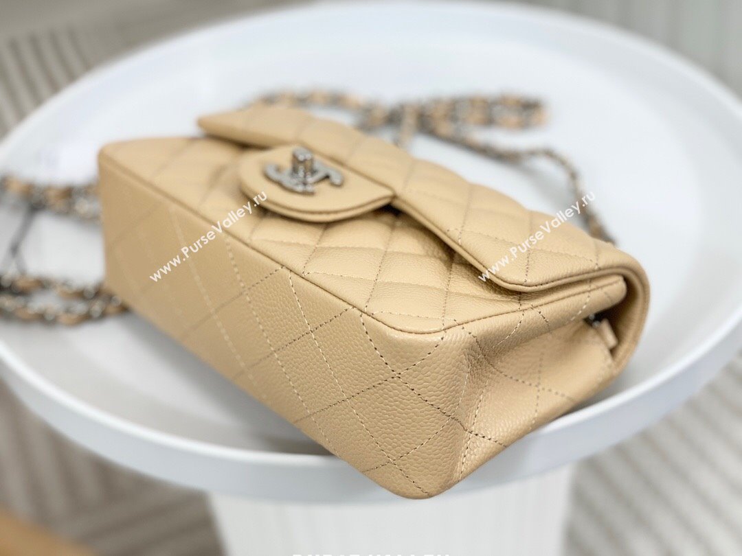 Chanel Grained Calfskin Classic Mini Flap Bag A69900 Apricot/Silver 2023 (SM-231227038)